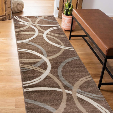 Rugshop Modern Wavy Circles Desing Runner Rug 2' x 7' 2" Brown