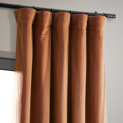 HPD Half Price Drapes Signature Velvet Thermal Blackout Curtains for Living Room 108 Inch Long (1 Panel) Rod Pocket Insulated Blackout Curtains for Bedroom Window Curtains, 50W x 108L, Burnt Pumpkin