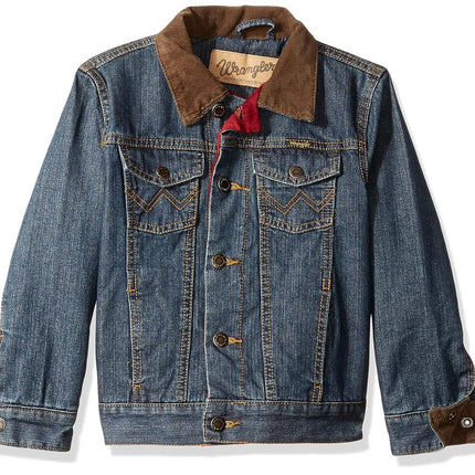 Wrangler Boy’s Western Lined Denim Jacket, Sherpa Rustic Blue, Medium