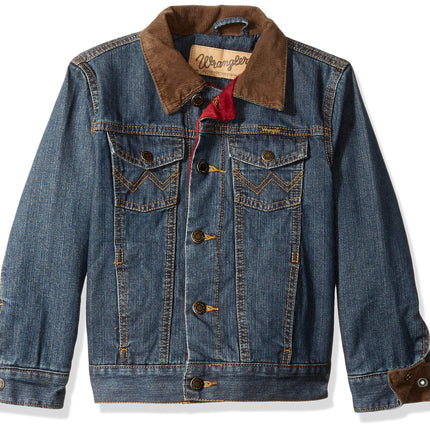 Wrangler Boy’s Western Lined Denim Jacket, Sherpa Rustic Blue, S