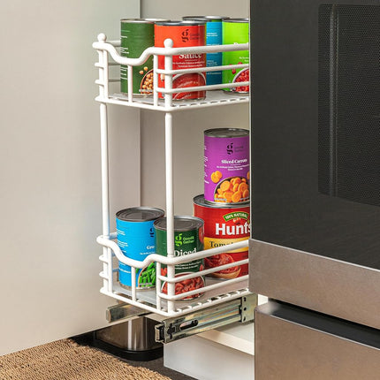Organisateur coulissant étroit pour armoire Household Essentials, organisateur à deux niveaux, blanc, idéal pour les armoires étroites dans la cuisine, la salle de bain et plus encore, 17,8 cm