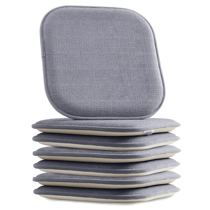 Elegant Comfort Chair Cushion Covers with Ties and Non Skid Rubber Backing-Thick Memory Foam - Soft Cushion Pad- Rounded Square Seat Cover- 16 x 16 Inches - Set of 6 Mosaic Textured Pattern, Gray