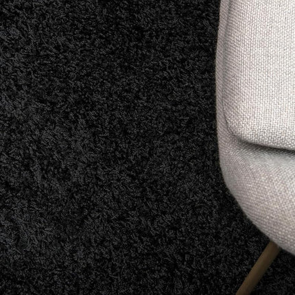 Unique Loom Solo Solid Shag Collection Modern Plush Jet Black Runner (3' x 10')