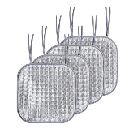 Elegant Comfort 4 Pack Chair Cushion Covers - Skid-Proof Rubber Backing - 16 x 16 Inch - Thick Dining Square Shape Seat Covers - Comfortable Textured Chair Pads with Ties - Chevron Pattern, Gray