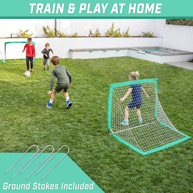 GoSports Team Tone 4 ft x 3 ft Portable Soccer Goals for Kids - Set of 2 Pop Up Nets for Backyard - Turquoise