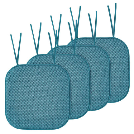 Elegant Comfort 4 Pack Chair Cushion Covers - Skid-Proof Rubber Backing - 16 x 16 Inch - Thick Dining Square Shape Seat Covers - Comfortable Textured Chair Pads with Ties - Honeycomb Pattern, Peacock