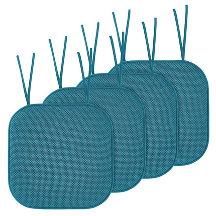 Elegant Comfort 4 Pack Chair Cushion Covers - Skid-Proof Rubber Backing - 16 x 16 Inch - Thick Dining Square Shape Seat Covers - Comfortable Textured Chair Pads with Ties - Honeycomb Pattern, Peacock