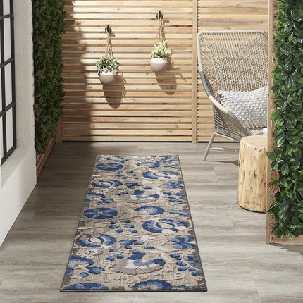 Nourison ALH17 Aloha Indoor/Outdoor Floral Natural/Blue 2' x 6' Area Rug (6' Runner), 2'X6',