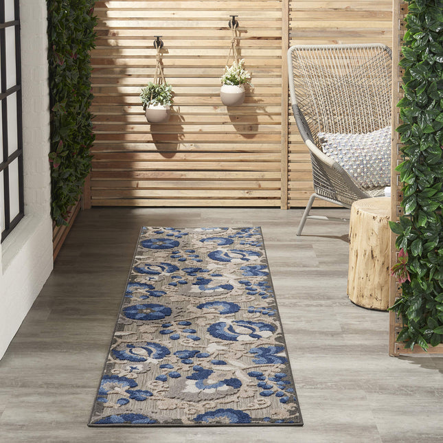 Nourison ALH17 Aloha Indoor/Outdoor Floral Natural/Blue 2' x 6' Area Rug (6' Runner), 2'X6',