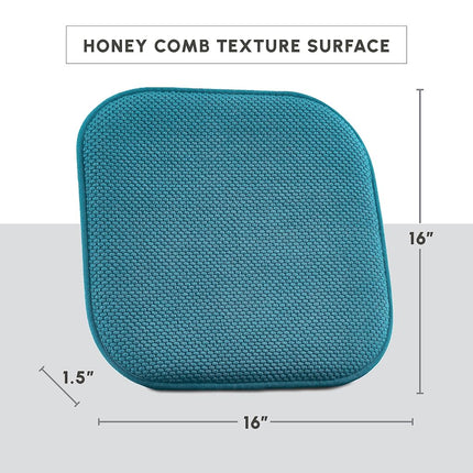 Elegant Comfort 2 Pack Chair Cushion Covers - Skid-Proof Rubber Backing - 16 x 16 Inch - Thick Dining Square Shape Seat Covers - Comfortable Textured Chair Pads with Ties - Honeycomb Pattern, Peacock