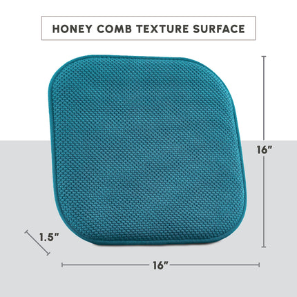 Elegant Comfort 4 Pack Chair Cushion Covers - Skid-Proof Rubber Backing - 16 x 16 Inch - Thick Dining Square Shape Seat Covers - Comfortable Textured Chair Pads with Ties - Honeycomb Pattern, Peacock