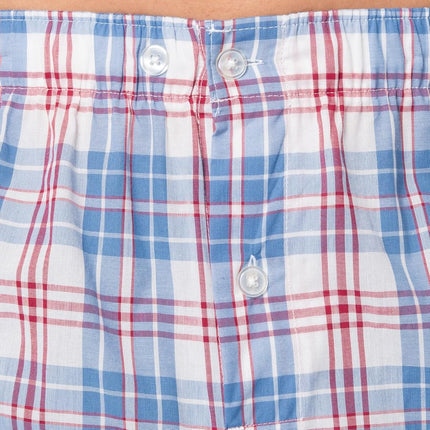 Fruit of The Loom Men's Broadcloth Short Sleeve Top and Long Pants Pajama Set, Ivory/Blue/Red Plaid, Small