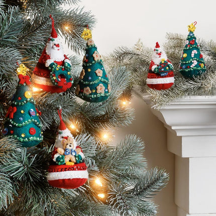 Bucilla Felt Applique 6 Piece Ornament Making Kit, Santa's Tree Treasures, Perfect for DIY Arts and Crafts, 89489E