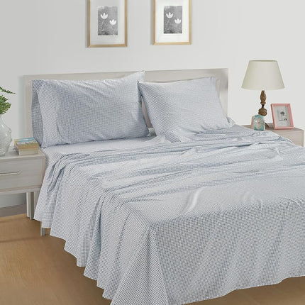 LANE LINEN 100% Organic Cotton Pre Washed Extra Long Twin Sheets Low Pill Fade Resistant Macine Wash Naturally Temperature Regulating Printed Cotton Sheets Twin XL Bed Sheets- Polka Dot Blue