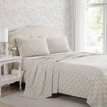 Laura Ashley - Queen Sheets, Cotton Percale Bedding Set, Crisp & Cool Home Decor (Emogene Burnt Orange, Queen)
