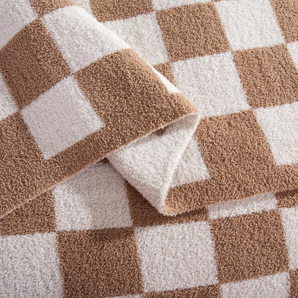 Elegant Comfort Checkered Throw Blanket, Taupe Super Soft Cozy Fluffy Warm Throw Blankets for Couch, Sofa, Chair, Bed, Camping, Picnic, Travel Lightweight Bed Blanket (50" x 70")