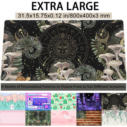 DSKGSJH Moon Mushroom Gaming Desk Pad Cute Dark Tarot Mousemats,Forest Extended Large Anime Mouse Pad,Gamer Desk Decor Setup,Full Desk Mouse Keyboard Mat XXL,Laptop Desk Pad 31.5''x15.75'' Black