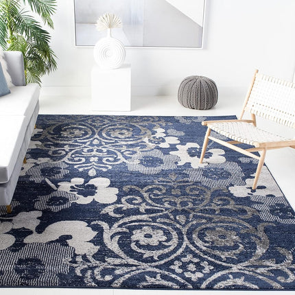Safavieh Floral Glam Damask Indoor Woven Runner Area Rug, Adirondack Collection, ADR114, in Silver / Ivory, 76 X 244 cm for Living Room, Bedroom or Any Indoor Space