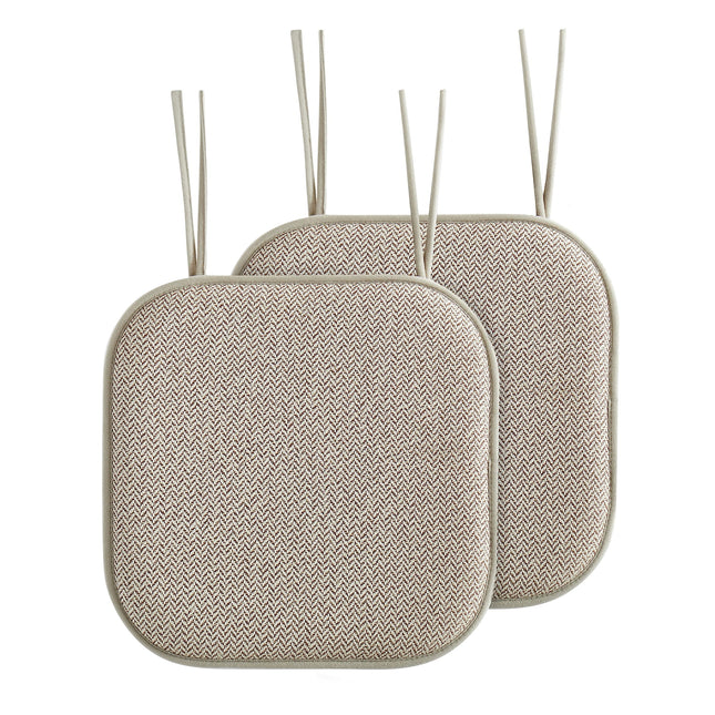 Elegant Comfort 2 Pack Chair Cushion Covers - Skid-Proof Rubber Backing - 16 x 16 Inch - Thick Dining Square Shape Seat Covers - Comfortable Textured Chair Pads with Ties - Chevron Pattern, Beige