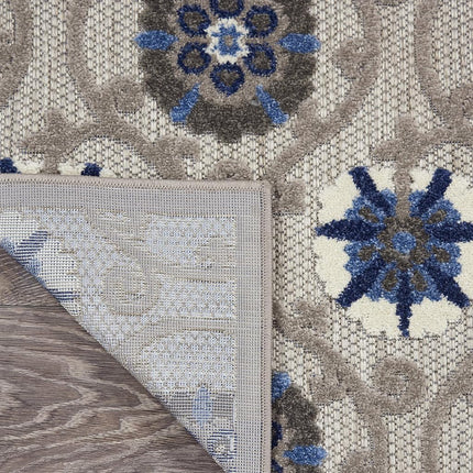 Nourison ALH19 Aloha Indoor/Outdoor Floral Grey/Blue 2'3" x 8' Area Rug (8' Runner), 2'3"X 8',