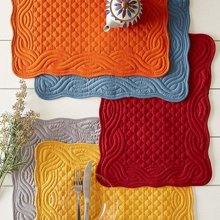DII Quilted Farmhouse Collection Tabletop, Placemat Set, Cranberry, 6 Piece