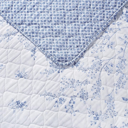 Laura Ashley - Flora Collection - Quilt Set - 100% Cotton, Reversible Bedding with Matching Sham(s), Pre-Washed for Added Softness, Twin, Blue