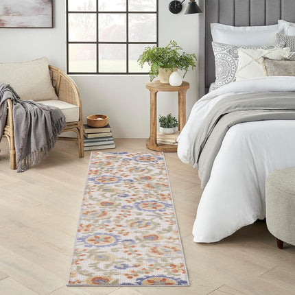 Alfombra de área Nourison Aloha para interiores/exteriores, color azul marfil, 0.6 m x 1.8 m, fácil de limpiar, no suelta pelo, para dormitorio, sala de estar, comedor, patio trasero, terraza (0.6x1.8)