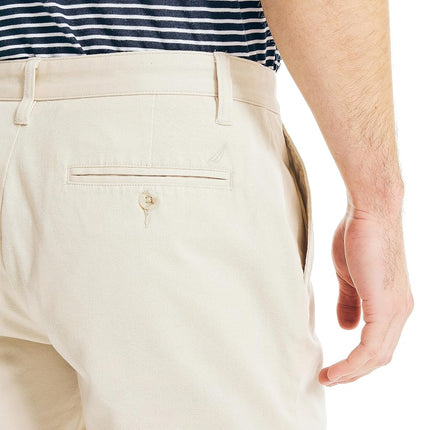Nautica Men's Classic Fit Flat Front Stretch Solid Chino Deck Short Casual Stone, 34