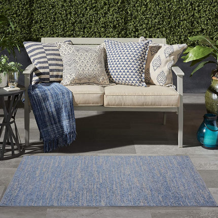 Nourison Essentials Indoor/Outdoor Blue/Grey 3' x 5' Area Rug, Easy Cleaning, Non Shedding, Bed Room, Living Room, Dining Room, Backyard, Deck, Patio (3x5)
