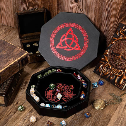 Premium Dice Tray for DND, Detailed World Tree & Wolf Raven Design – 23 CM