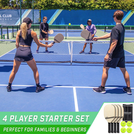 Ensemble de pickleball GoSports avec 4 raquettes, 4 balles de pickleball réglementaires et un étui de transport – Classique, Rétro, Bleu Acier ou Jaune