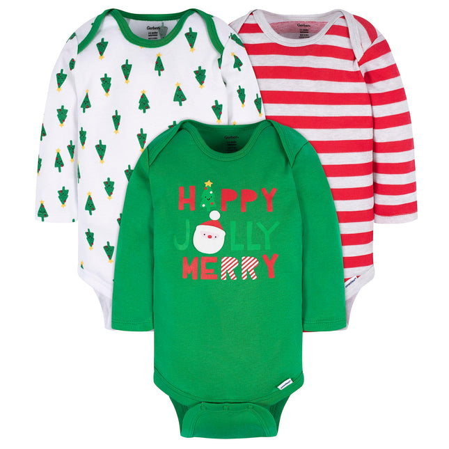 Gerber Unisex Baby 3-Pack Holiday Long-Sleeve Ones