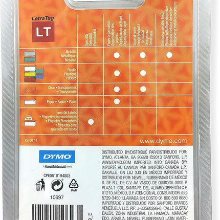 3 x DYMO LetraTag Labeling Tape for LetraTag Label Makers, Black Print on White Paper Tape, 1/2'' W x 13' L, 2 Rolls (10697)