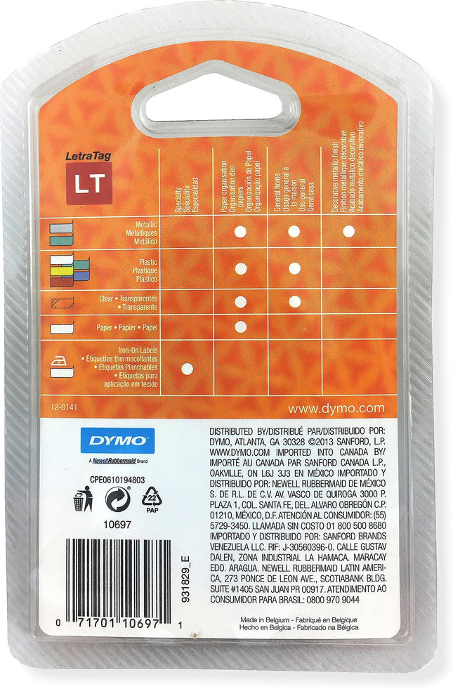 3 x DYMO LetraTag Labeling Tape for LetraTag Label Makers, Black Print on White Paper Tape, 1/2'' W x 13' L, 2 Rolls (10697)