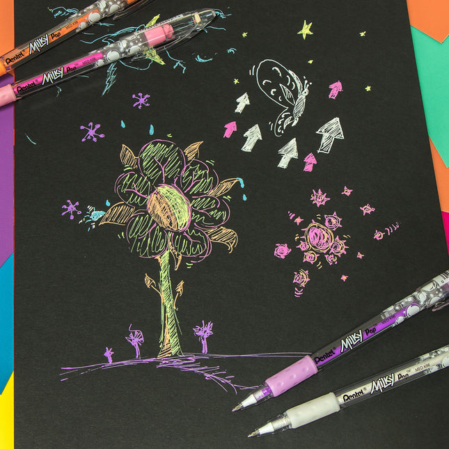 Bolígrafo de gel pastel Pentel Milky Pop, línea media de 0.8mm, colores surtidos, paquete de 8 (K98BP8M)