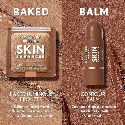 COVERGIRL TruBlend Skin Enhancer Baked Luminous Bronzer, with Hyaluronic Acid & White Rose Extract, Blends Seamlessly - 320 Caramel (Medium Bronze with Copper Swirls)