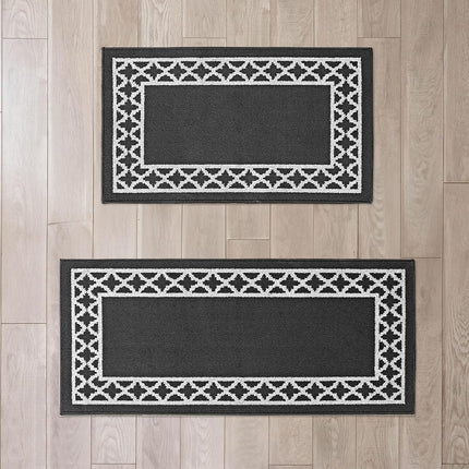 Nautica – Runner Rug 2 Piece Set | Indoor Runners for Hallways and Entry Rugs| Non-Skid Entry and Kitchen Door Mat| Machine Washable Carpet Rugs | 2'2" x 3'9" and 2'2" x 5' | Trellis Black