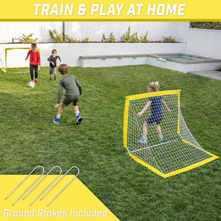 GoSports Team Tone 4 ft x 3 ft Portable Soccer Goals for Kids - Set of 2 Pop Up Nets for Backyard - Yellow
