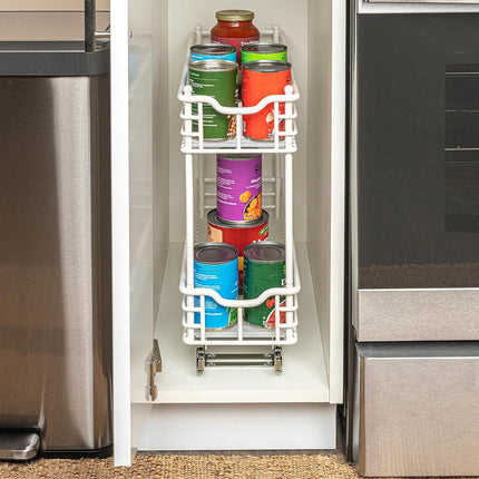 Organisateur coulissant étroit pour armoire Household Essentials, organisateur à deux niveaux, blanc, idéal pour les armoires étroites dans la cuisine, la salle de bain et plus encore, 17,8 cm