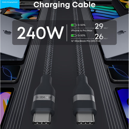 Anker USB-C to USB-C Cable (3 ft / 6 ft, 240W, Upcycled-Braided)