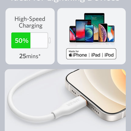 Anker <b>641</b> USB-C to Lightning Cable (Flow, 3 ft Silicone)