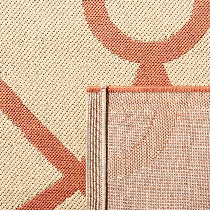 Tapis d'intérieur/extérieur Martha Stewart by SAFAVIEH Collection 81 cm x 152 cm Beige/Terracotta MSR4121J Motif Fretwork Imperméable Facile à nettoyer pour Patio Cour Arrière Vestibule