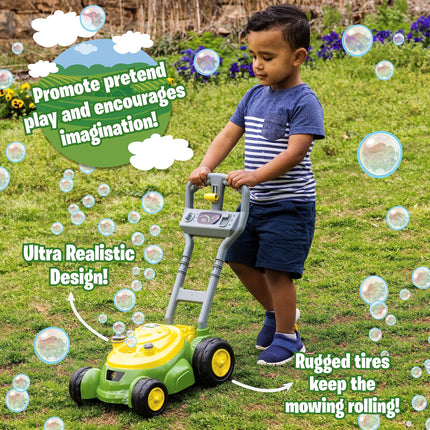 John Deere Bubble Lawn Mower for Toddlers, Bubble Blowing Machines, Indoor and Outdoor Gardening Toy, Birthday, Party Favour for Nursery Girls and Boys, No Batteries Required, 2+