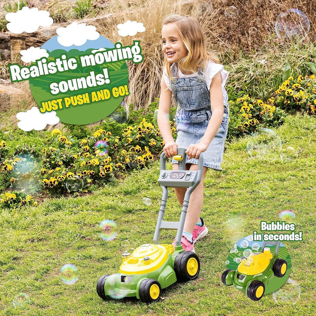 John Deere Bubble Lawn Mower for Toddlers, Bubble Blowing Machines, Indoor and Outdoor Gardening Toy, Birthday, Party Favour for Nursery Girls and Boys, No Batteries Required, 2+