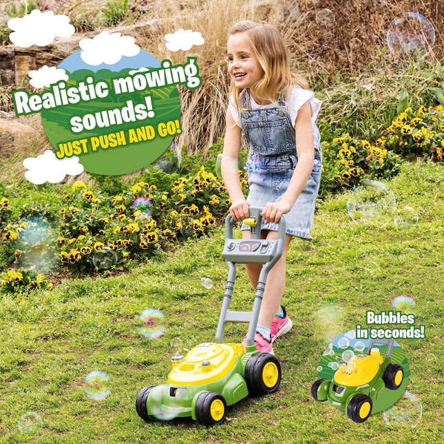 John Deere Bubble Lawn Mower for Toddlers, Bubble Blowing Machines, Indoor and Outdoor Gardening Toy, Birthday, Party Favour for Nursery Girls and Boys, No Batteries Required, 2+