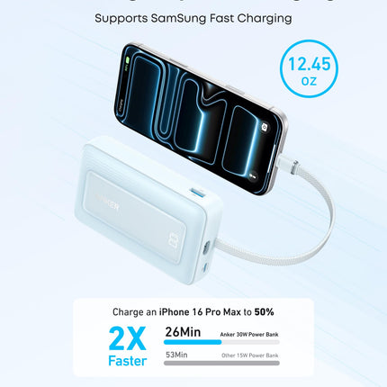 Anker Zolo Power Bank (10K, 30W) with a 5.4-inch (13.7 cm) built-in USB-C cable.