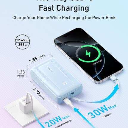 Anker Zolo Power Bank (10K, 30W) with a 5.4-inch (13.7 cm) built-in USB-C cable.