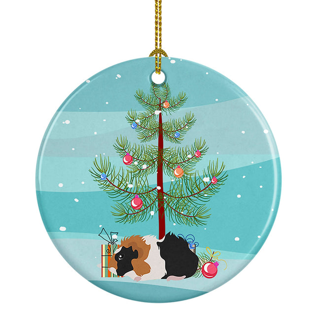 Abyssinian Guinea Pig Merry Christmas Ceramic Ornament-0