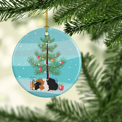 Abyssinian Guinea Pig Merry Christmas Ceramic Ornament-1