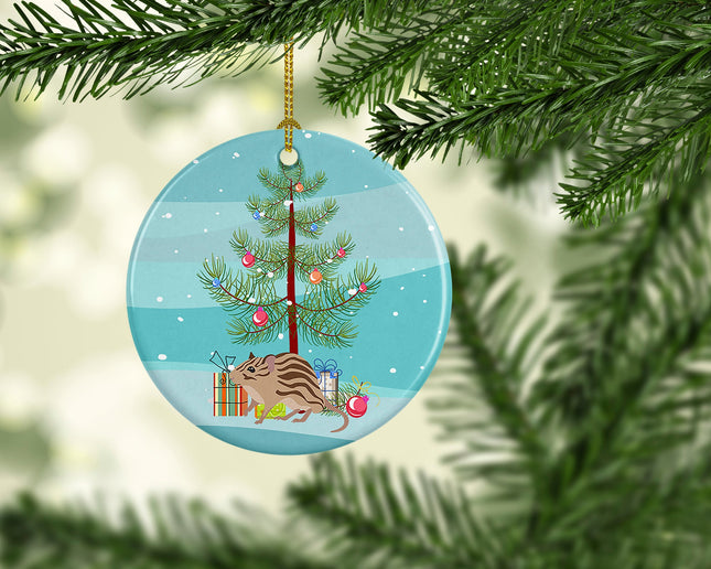 Zebra Mouse Merry Christmas Ceramic Ornament-1